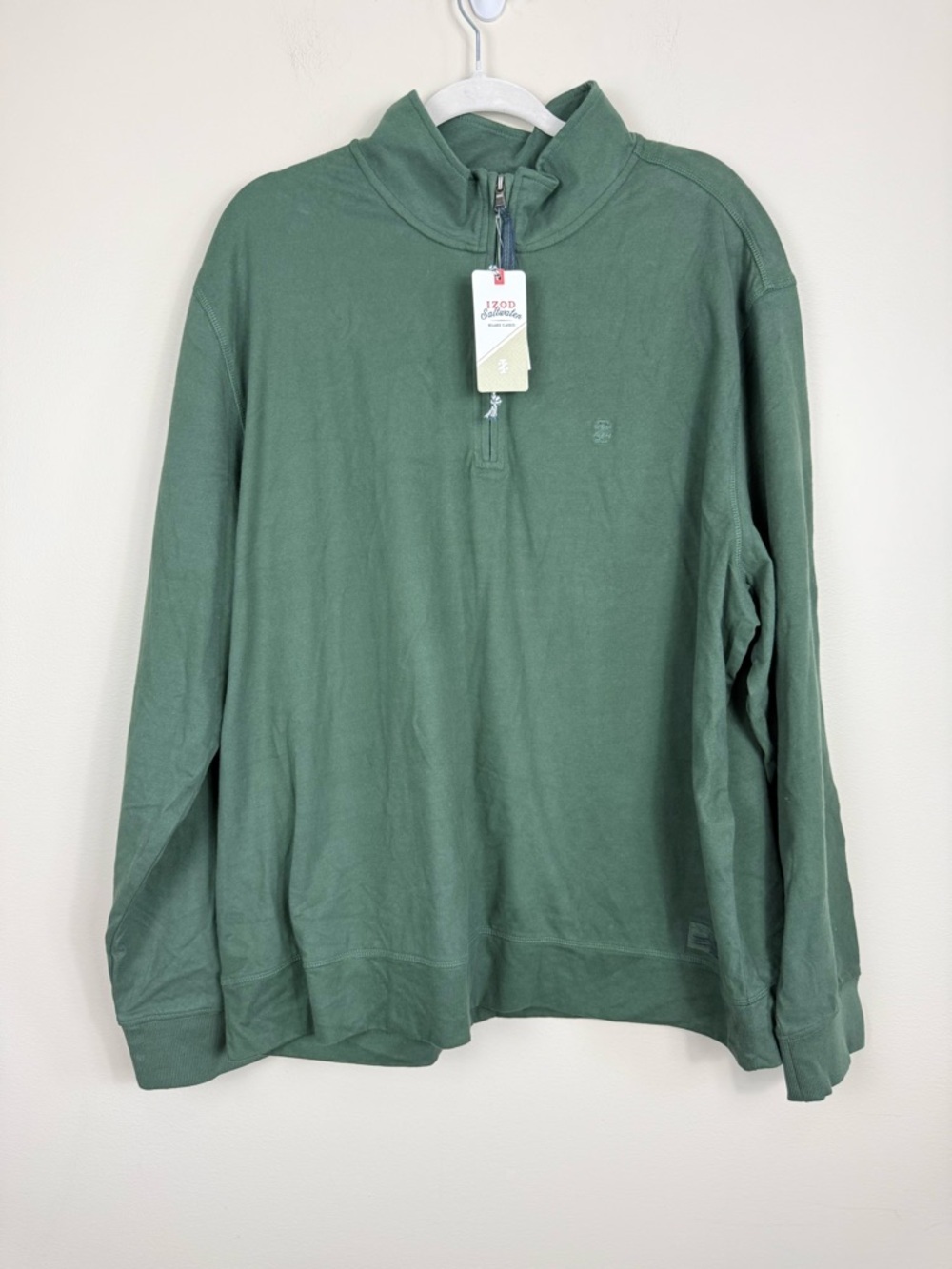 Izod Saltwater Quarter Zip Pullover Mens 2XL Cilantro Green Business Casual NWT